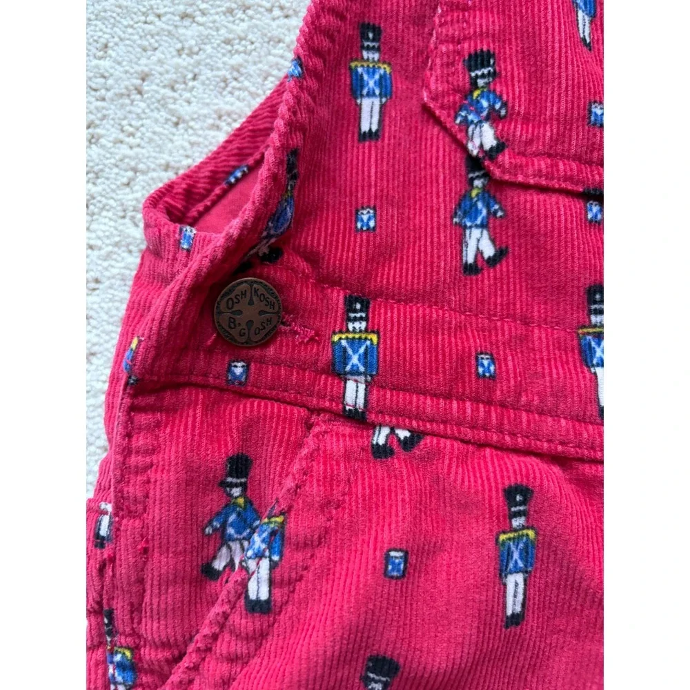 OshKosh Corduroy Overalls 5T Red Nutcracker Print Retro Heritage Schoolcore